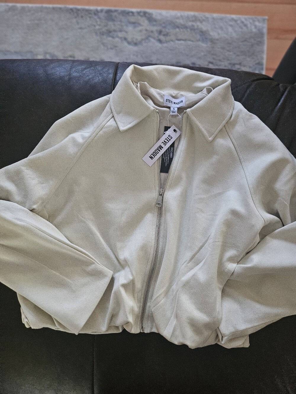 Steve Madden Light Beige Zip-Up Bomber Jacket